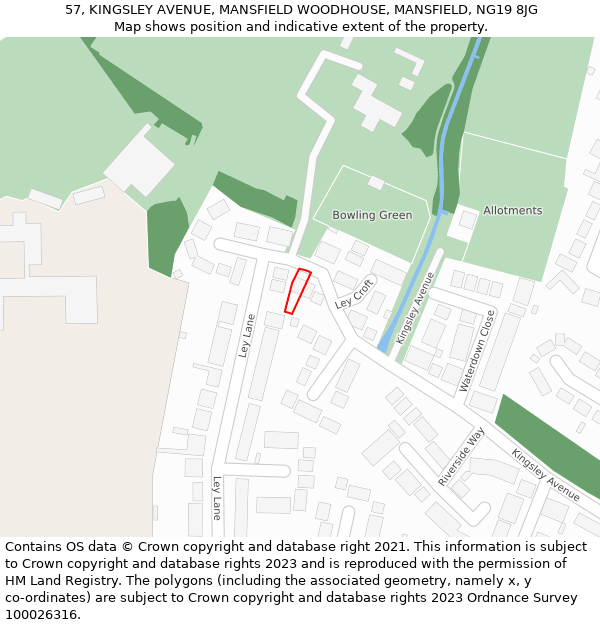 57, KINGSLEY AVENUE, MANSFIELD WOODHOUSE, MANSFIELD, NG19 8JG: Location map and indicative extent of plot