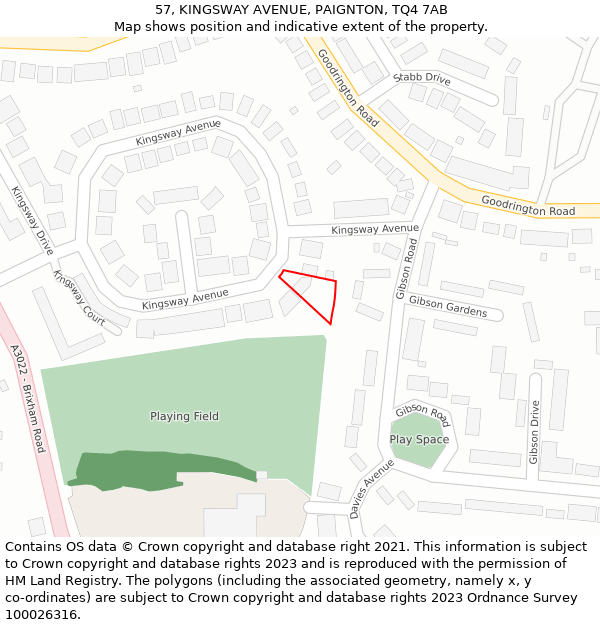 57, KINGSWAY AVENUE, PAIGNTON, TQ4 7AB: Location map and indicative extent of plot