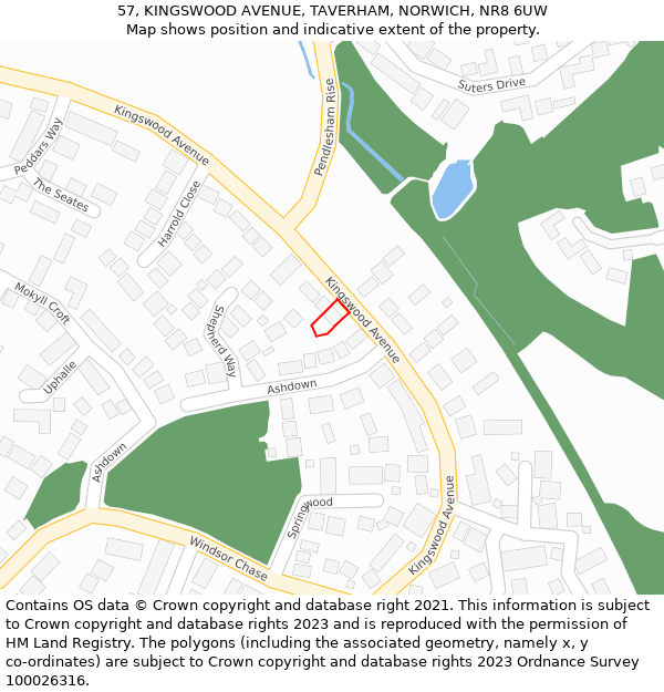 57, KINGSWOOD AVENUE, TAVERHAM, NORWICH, NR8 6UW: Location map and indicative extent of plot