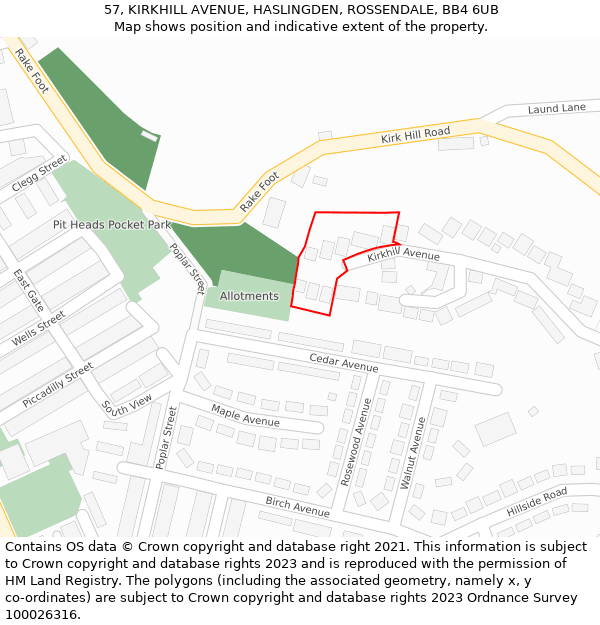 57, KIRKHILL AVENUE, HASLINGDEN, ROSSENDALE, BB4 6UB: Location map and indicative extent of plot