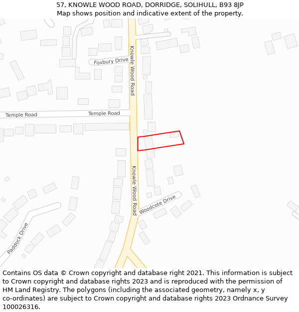 57, KNOWLE WOOD ROAD, DORRIDGE, SOLIHULL, B93 8JP: Location map and indicative extent of plot