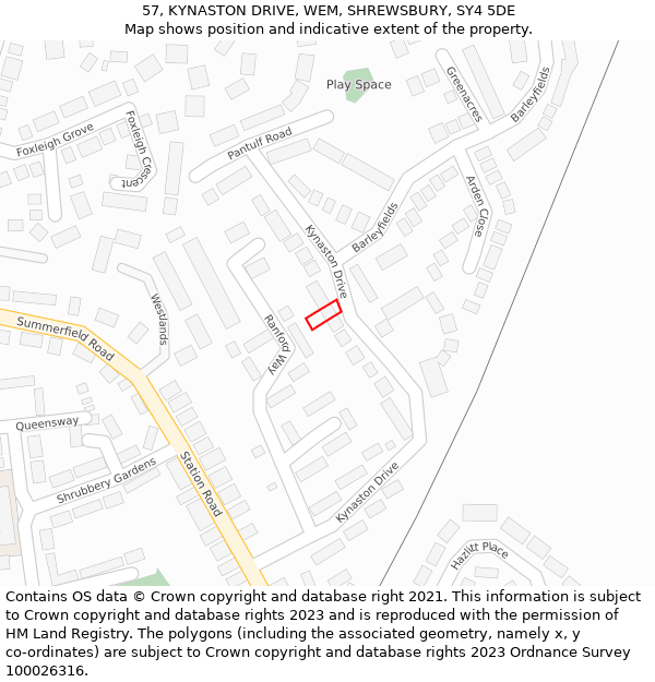 57, KYNASTON DRIVE, WEM, SHREWSBURY, SY4 5DE: Location map and indicative extent of plot