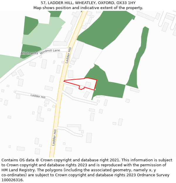 57, LADDER HILL, WHEATLEY, OXFORD, OX33 1HY: Location map and indicative extent of plot