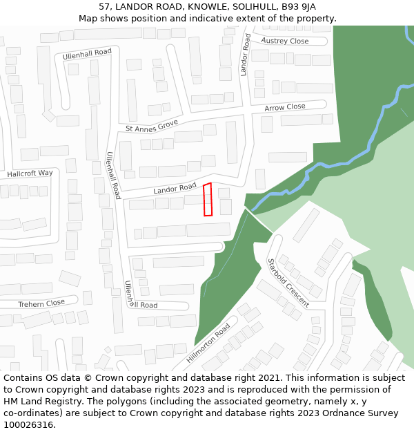 57, LANDOR ROAD, KNOWLE, SOLIHULL, B93 9JA: Location map and indicative extent of plot