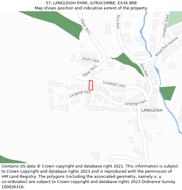 57, LANGLEIGH PARK, ILFRACOMBE, EX34 8RB: Location map and indicative extent of plot