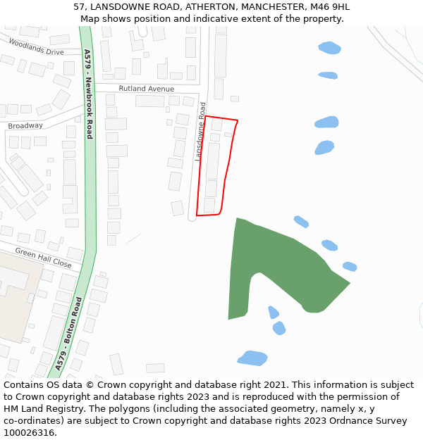 57, LANSDOWNE ROAD, ATHERTON, MANCHESTER, M46 9HL: Location map and indicative extent of plot
