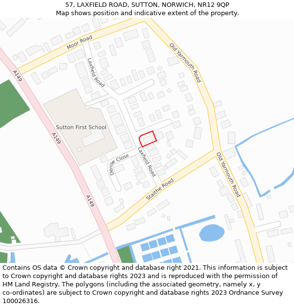 57, LAXFIELD ROAD, SUTTON, NORWICH, NR12 9QP: Location map and indicative extent of plot