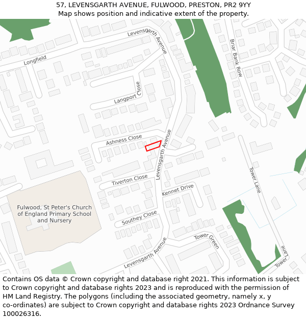 57, LEVENSGARTH AVENUE, FULWOOD, PRESTON, PR2 9YY: Location map and indicative extent of plot