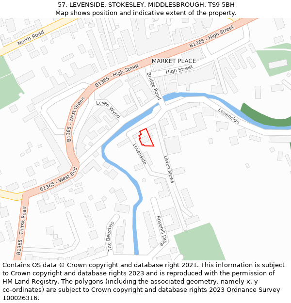 57, LEVENSIDE, STOKESLEY, MIDDLESBROUGH, TS9 5BH: Location map and indicative extent of plot
