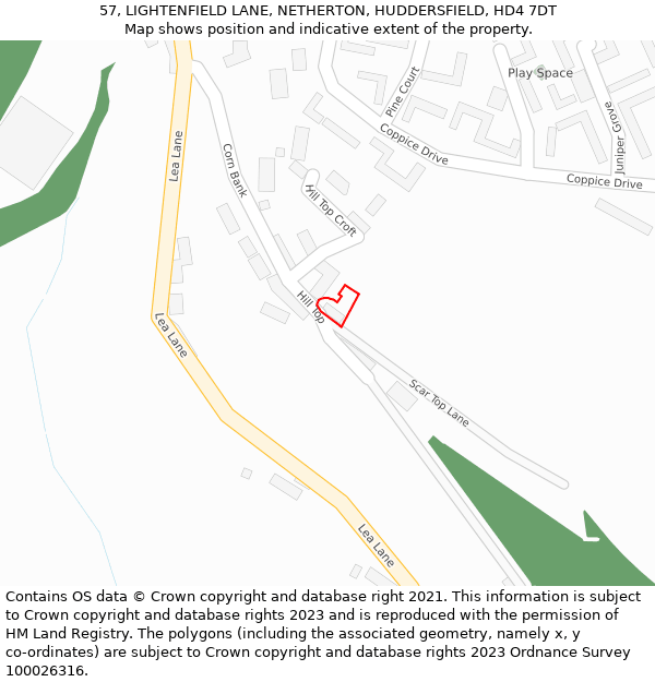 57, LIGHTENFIELD LANE, NETHERTON, HUDDERSFIELD, HD4 7DT: Location map and indicative extent of plot