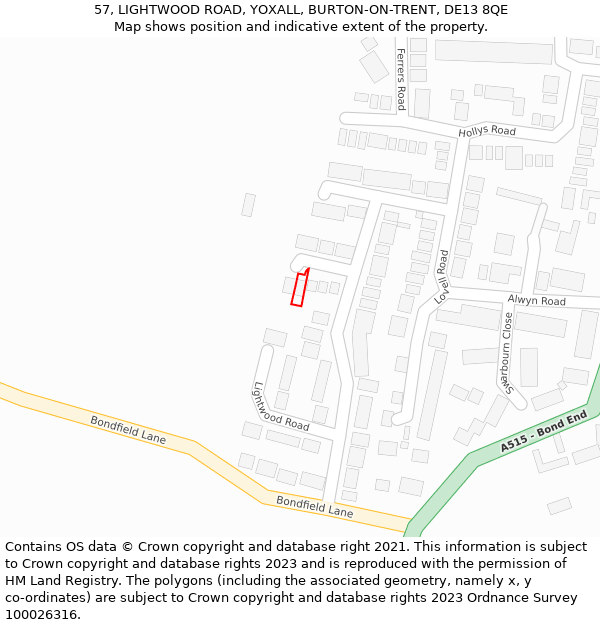 57, LIGHTWOOD ROAD, YOXALL, BURTON-ON-TRENT, DE13 8QE: Location map and indicative extent of plot