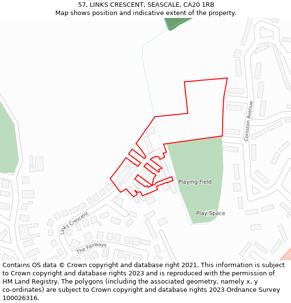 57, LINKS CRESCENT, SEASCALE, CA20 1RB: Location map and indicative extent of plot