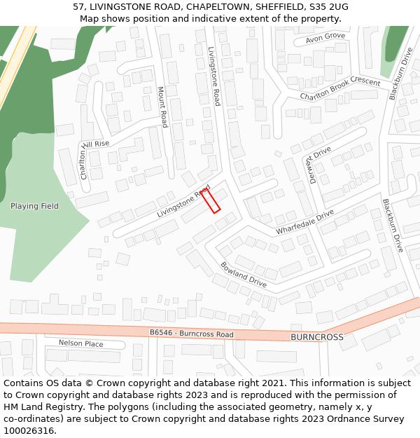 57, LIVINGSTONE ROAD, CHAPELTOWN, SHEFFIELD, S35 2UG: Location map and indicative extent of plot