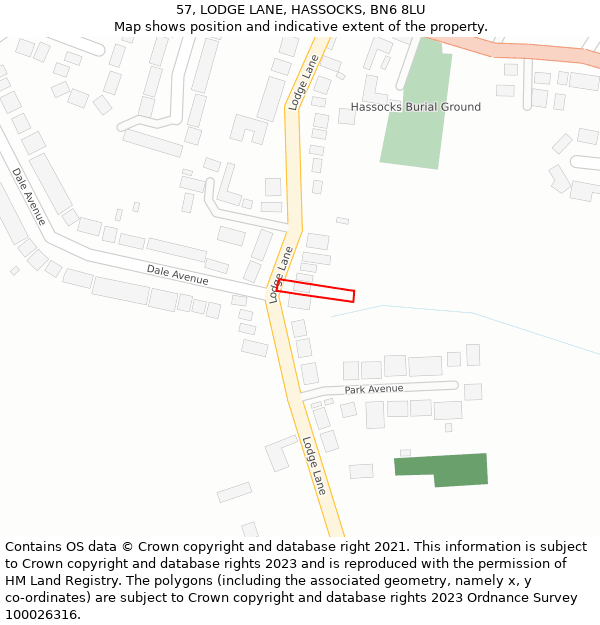 57, LODGE LANE, HASSOCKS, BN6 8LU: Location map and indicative extent of plot
