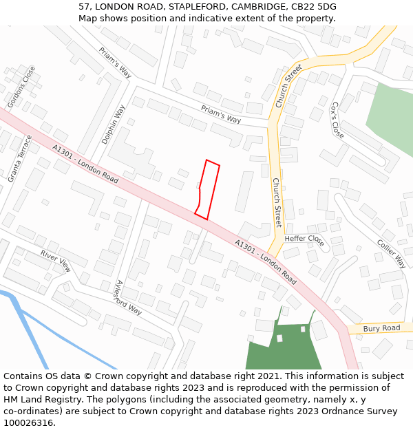 57, LONDON ROAD, STAPLEFORD, CAMBRIDGE, CB22 5DG: Location map and indicative extent of plot