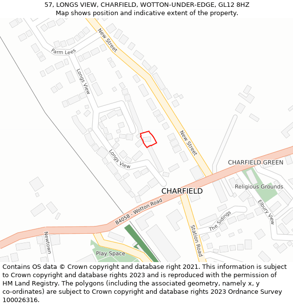 57, LONGS VIEW, CHARFIELD, WOTTON-UNDER-EDGE, GL12 8HZ: Location map and indicative extent of plot