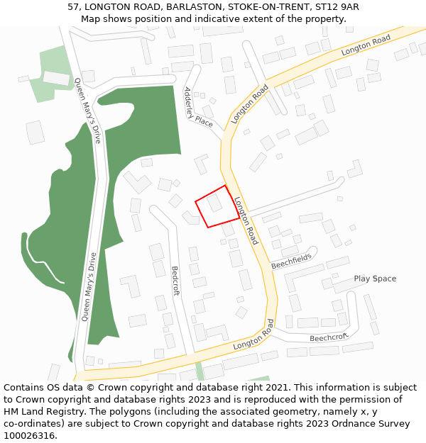 57, LONGTON ROAD, BARLASTON, STOKE-ON-TRENT, ST12 9AR: Location map and indicative extent of plot
