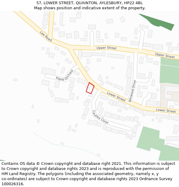57, LOWER STREET, QUAINTON, AYLESBURY, HP22 4BL: Location map and indicative extent of plot