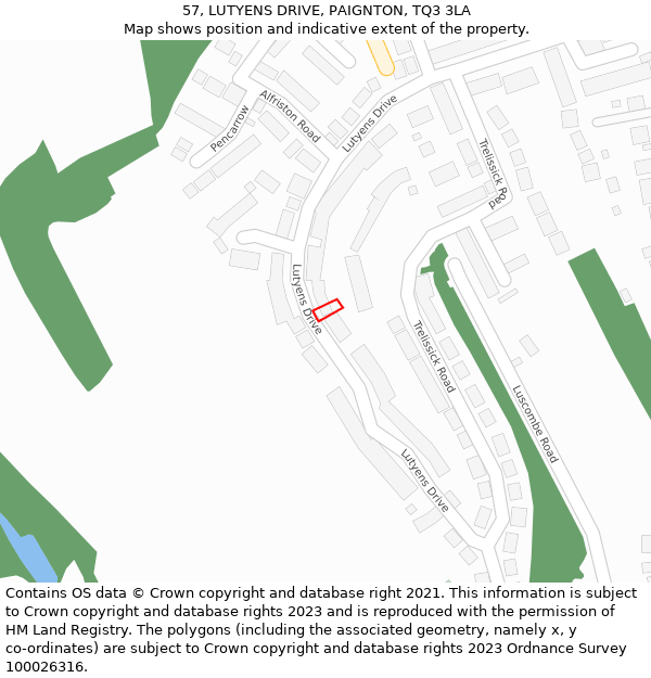 57, LUTYENS DRIVE, PAIGNTON, TQ3 3LA: Location map and indicative extent of plot