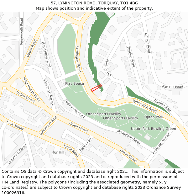 57, LYMINGTON ROAD, TORQUAY, TQ1 4BG: Location map and indicative extent of plot