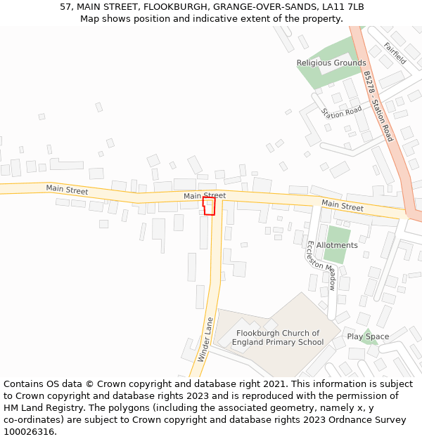 57, MAIN STREET, FLOOKBURGH, GRANGE-OVER-SANDS, LA11 7LB: Location map and indicative extent of plot