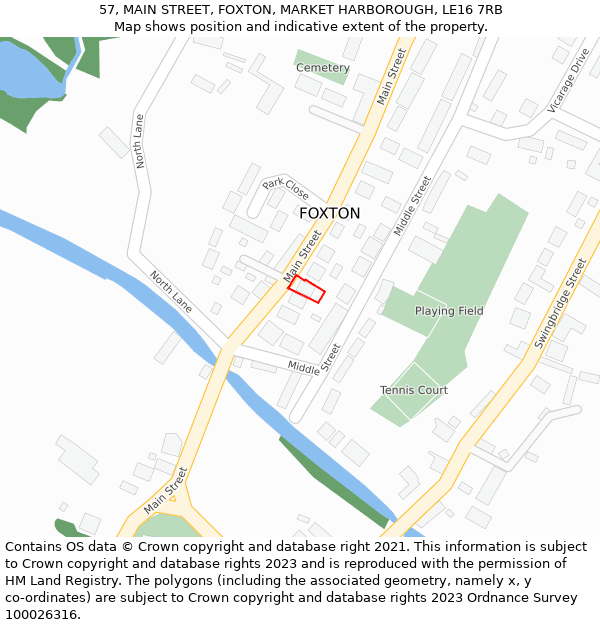 57, MAIN STREET, FOXTON, MARKET HARBOROUGH, LE16 7RB: Location map and indicative extent of plot