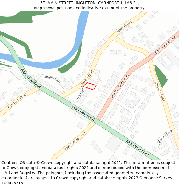 57, MAIN STREET, INGLETON, CARNFORTH, LA6 3HJ: Location map and indicative extent of plot