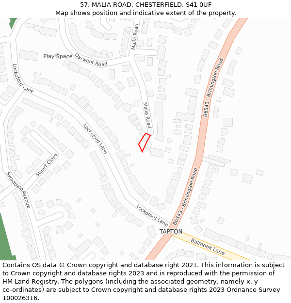 57, MALIA ROAD, CHESTERFIELD, S41 0UF: Location map and indicative extent of plot