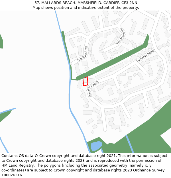 57, MALLARDS REACH, MARSHFIELD, CARDIFF, CF3 2NN: Location map and indicative extent of plot