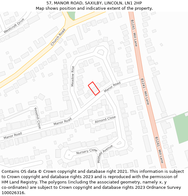 57, MANOR ROAD, SAXILBY, LINCOLN, LN1 2HP: Location map and indicative extent of plot