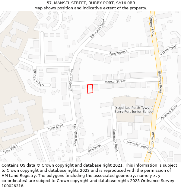 57, MANSEL STREET, BURRY PORT, SA16 0BB: Location map and indicative extent of plot