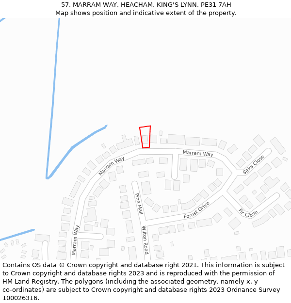 57, MARRAM WAY, HEACHAM, KING'S LYNN, PE31 7AH: Location map and indicative extent of plot