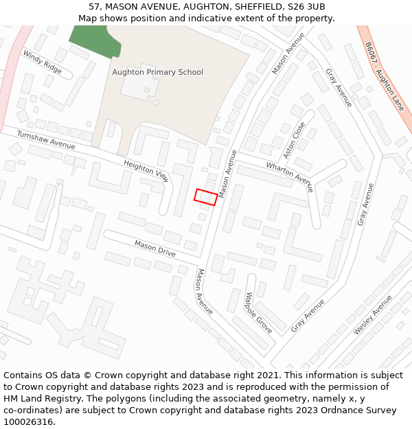 57, MASON AVENUE, AUGHTON, SHEFFIELD, S26 3UB: Location map and indicative extent of plot