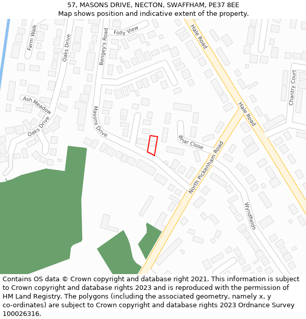 57, MASONS DRIVE, NECTON, SWAFFHAM, PE37 8EE: Location map and indicative extent of plot