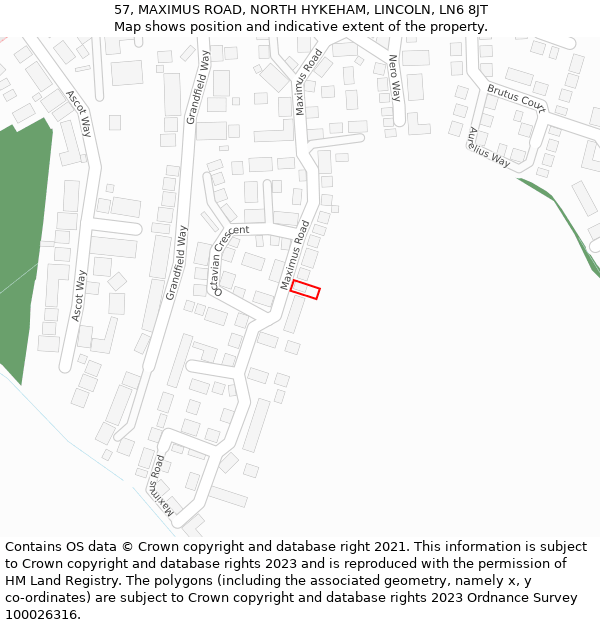 57, MAXIMUS ROAD, NORTH HYKEHAM, LINCOLN, LN6 8JT: Location map and indicative extent of plot