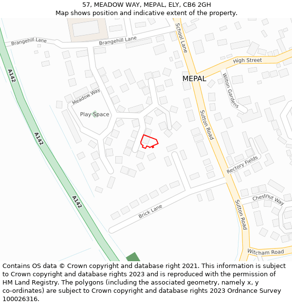 57, MEADOW WAY, MEPAL, ELY, CB6 2GH: Location map and indicative extent of plot