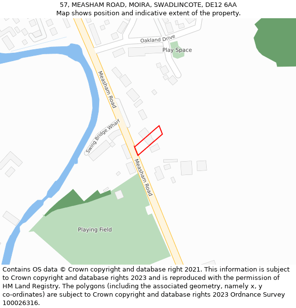 57, MEASHAM ROAD, MOIRA, SWADLINCOTE, DE12 6AA: Location map and indicative extent of plot