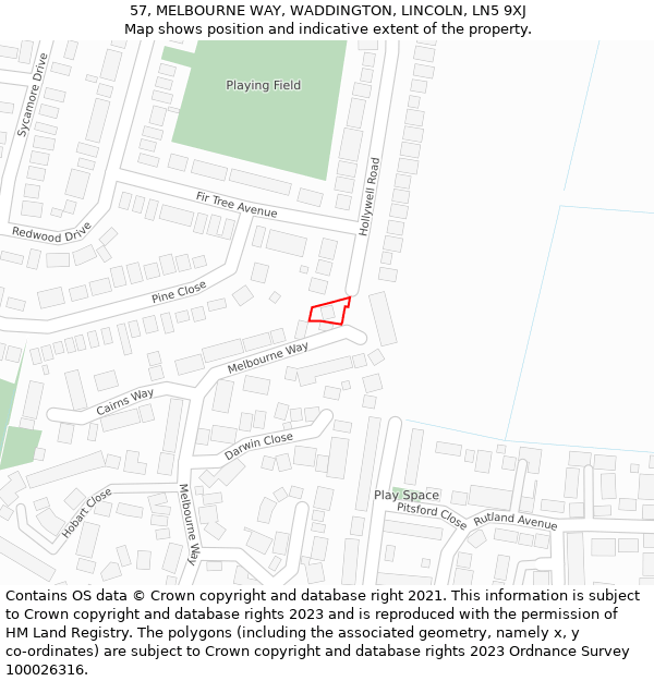 57, MELBOURNE WAY, WADDINGTON, LINCOLN, LN5 9XJ: Location map and indicative extent of plot