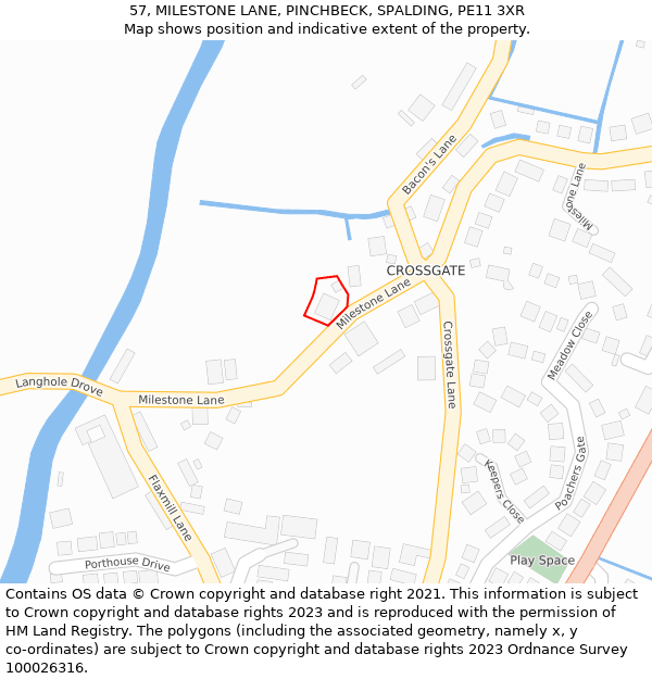 57, MILESTONE LANE, PINCHBECK, SPALDING, PE11 3XR: Location map and indicative extent of plot
