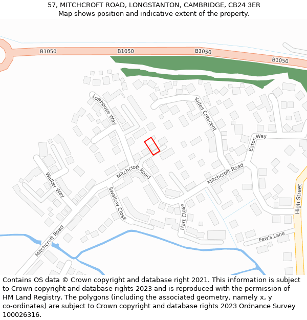 57, MITCHCROFT ROAD, LONGSTANTON, CAMBRIDGE, CB24 3ER: Location map and indicative extent of plot