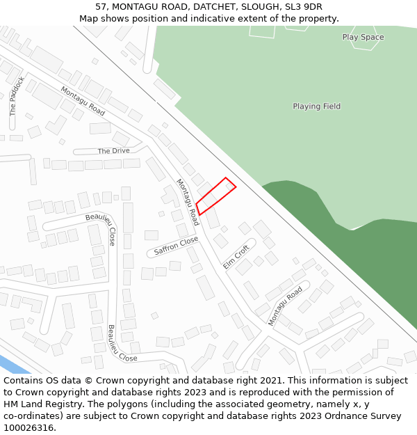 57, MONTAGU ROAD, DATCHET, SLOUGH, SL3 9DR: Location map and indicative extent of plot