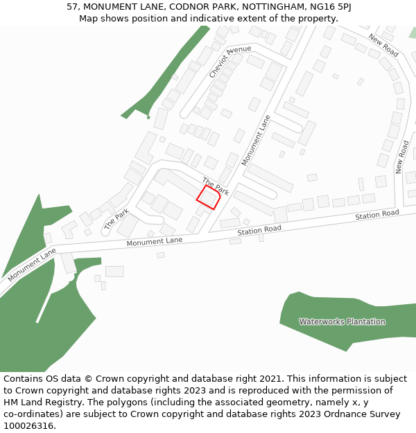 57, MONUMENT LANE, CODNOR PARK, NOTTINGHAM, NG16 5PJ: Location map and indicative extent of plot