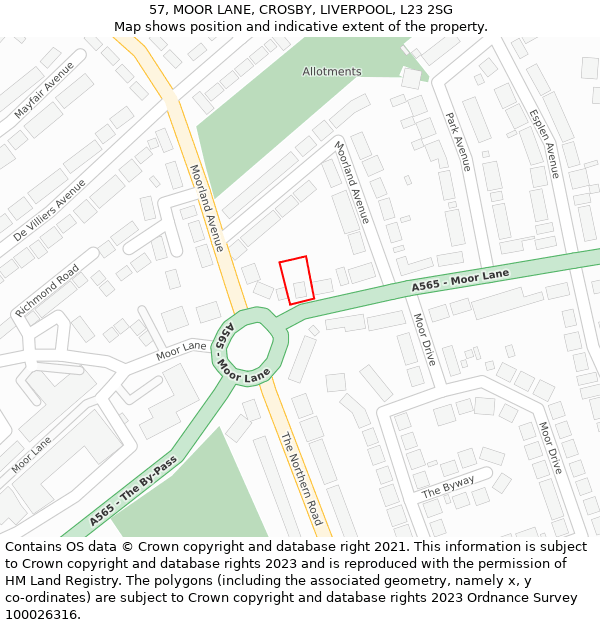 57, MOOR LANE, CROSBY, LIVERPOOL, L23 2SG: Location map and indicative extent of plot