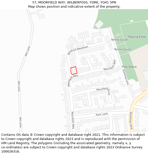 57, MOORFIELD WAY, WILBERFOSS, YORK, YO41 5PN: Location map and indicative extent of plot