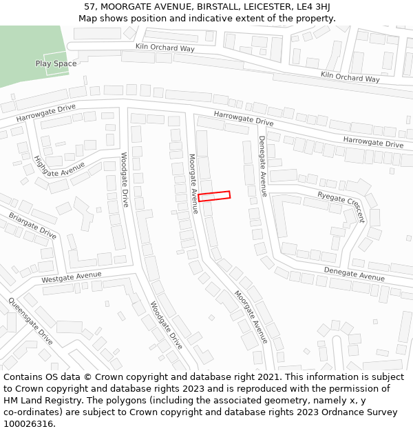 57, MOORGATE AVENUE, BIRSTALL, LEICESTER, LE4 3HJ: Location map and indicative extent of plot