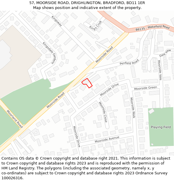 57, MOORSIDE ROAD, DRIGHLINGTON, BRADFORD, BD11 1ER: Location map and indicative extent of plot