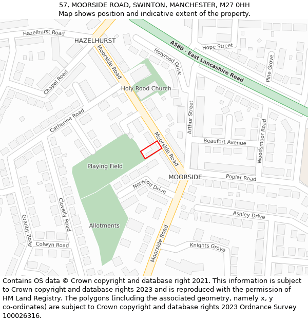 57, MOORSIDE ROAD, SWINTON, MANCHESTER, M27 0HH: Location map and indicative extent of plot