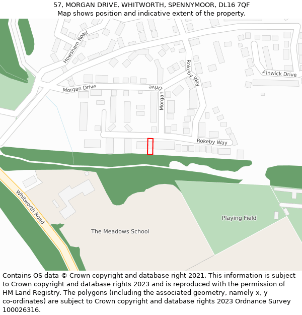 57, MORGAN DRIVE, WHITWORTH, SPENNYMOOR, DL16 7QF: Location map and indicative extent of plot