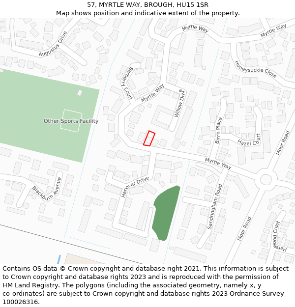 57, MYRTLE WAY, BROUGH, HU15 1SR: Location map and indicative extent of plot