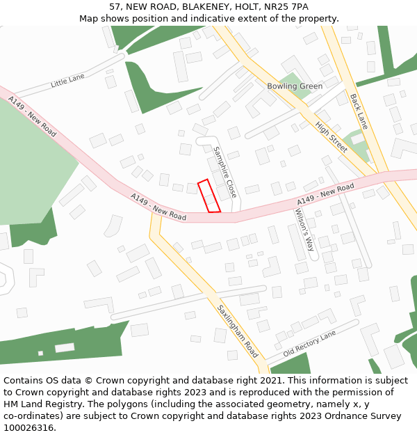 57, NEW ROAD, BLAKENEY, HOLT, NR25 7PA: Location map and indicative extent of plot